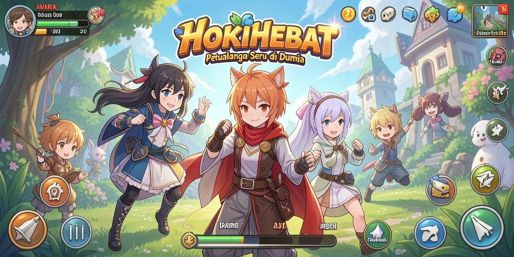 Tampilan utama gameplay seru di HOKIHEBAT dengan karakter Anime.