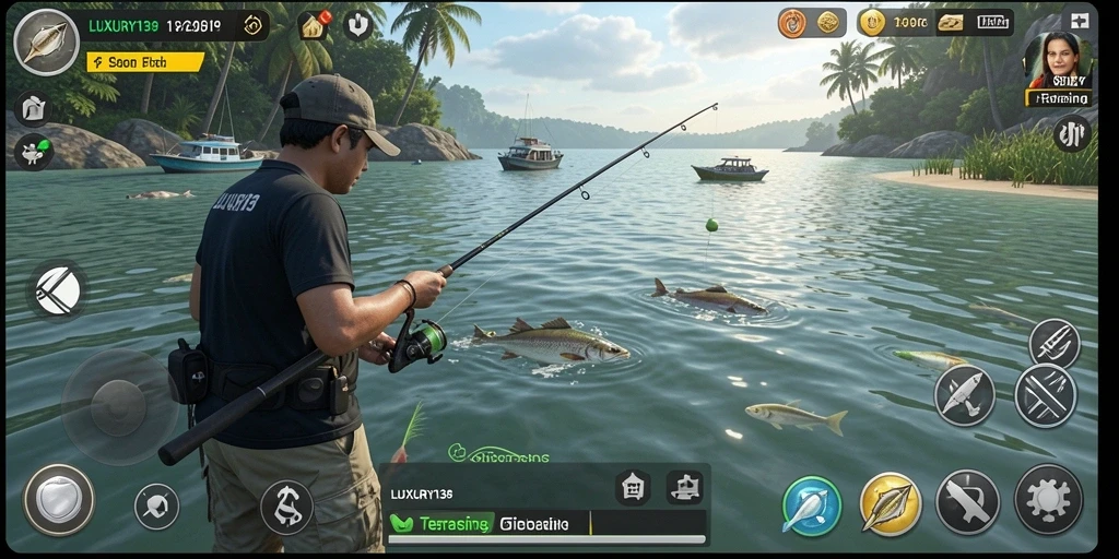 Screenshot gameplay LUXURY138 menampilkan aksi memancing yang mendebarkan.