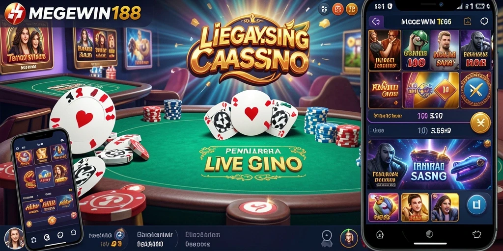 Tangkapan layar gameplay Live Casino MEGEWIN188 menampilkan dealer yang sedang bermain.