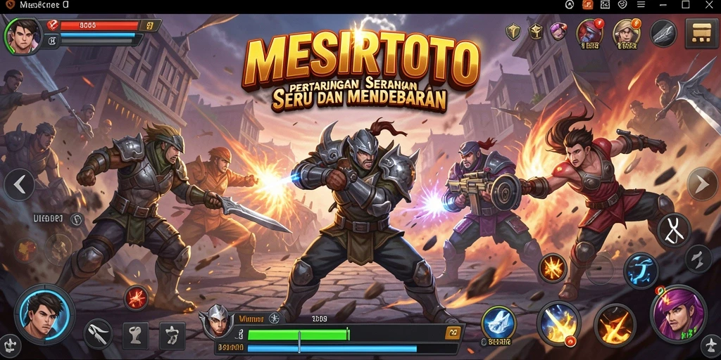 Tampilan utama gameplay MESIRTOTO, pertarungan intens antara karakter.