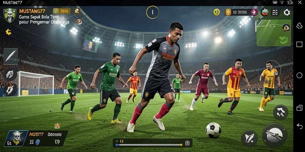 Tampilan gameplay mendebarkan di MUSTANG77 dengan aksi sepak bola yang seru.