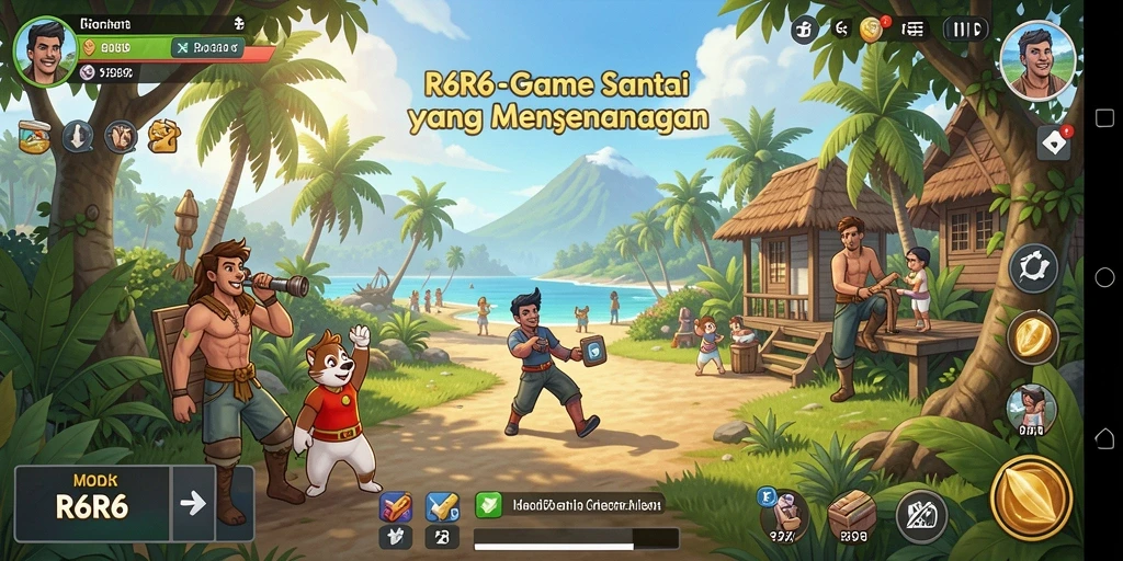 Screenshot utama R6R6 menampilkan gameplay yang santai dan menyenangkan.
