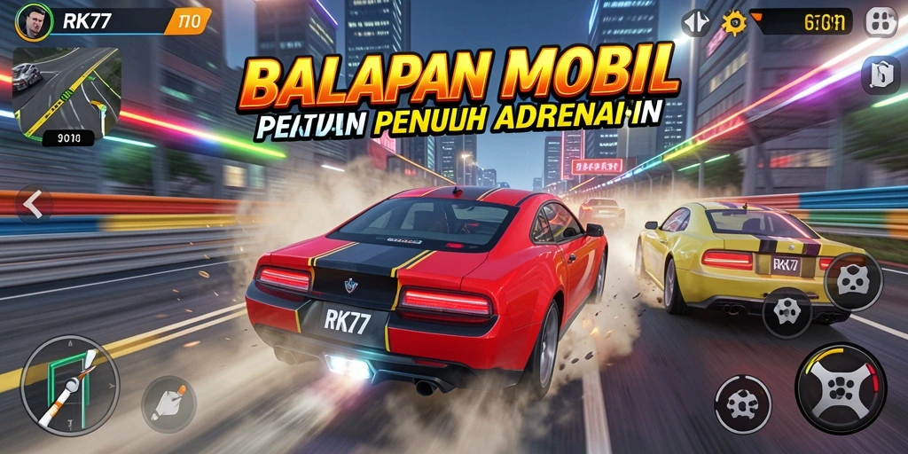 Tampilan gameplay balapan mobil yang mendebarkan.