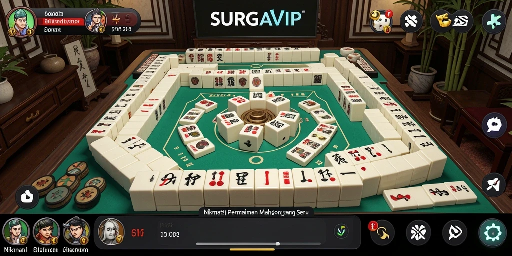 Layar gameplay SURGAVIP menampilkan keseruan bermain Mahjong yang menantang.